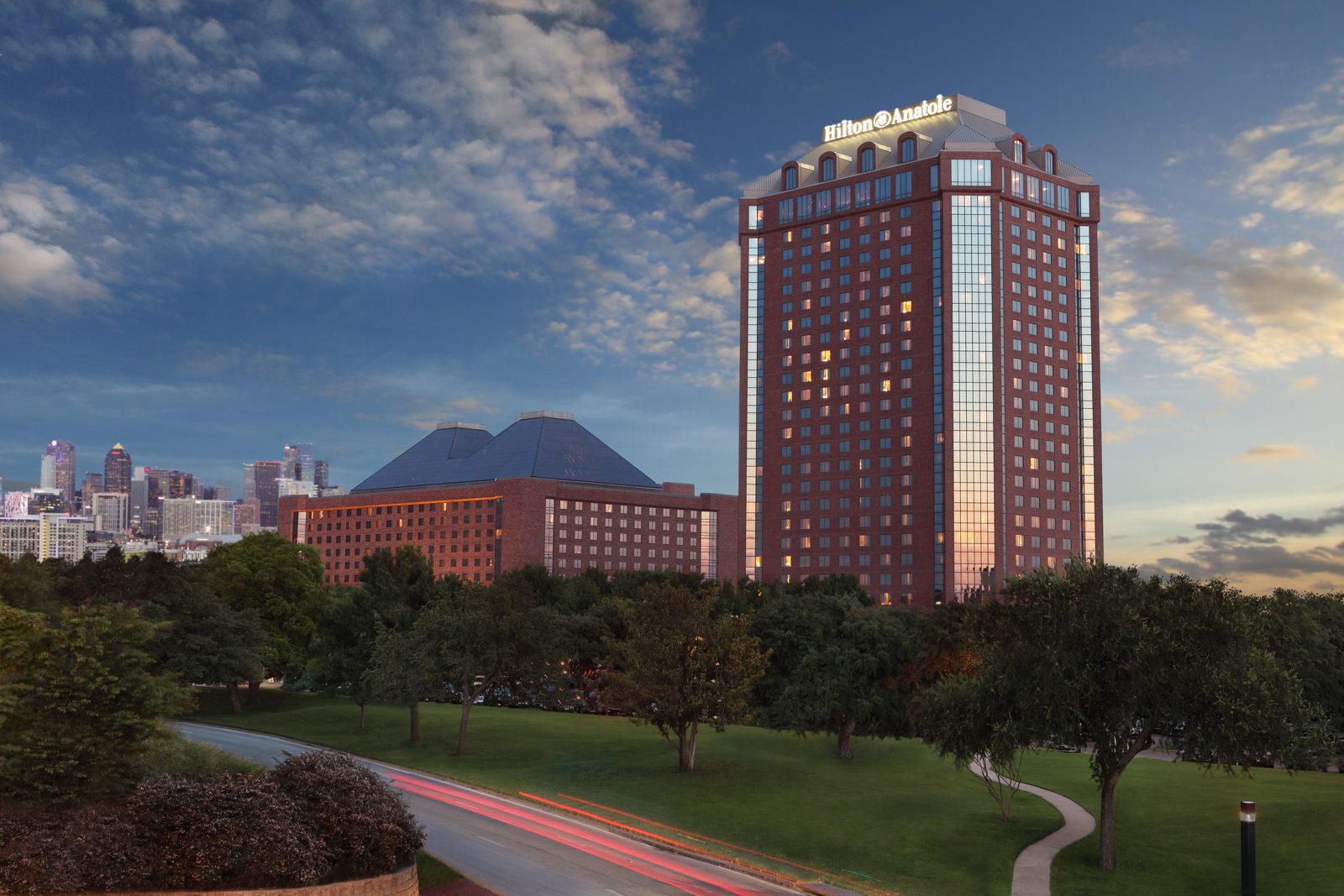 The Hilton Anatole, Dallas, with the downtown skyline behind it